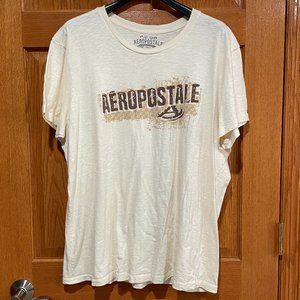 AEROPOSTALE Men's 2XL Short Sleeve Graphic T-Shirt Shirt Top Cream 100% Cotton